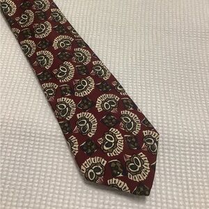 Britches of Georgetowne Abstract Maroon and Earth Tone Silk Tie Vintage